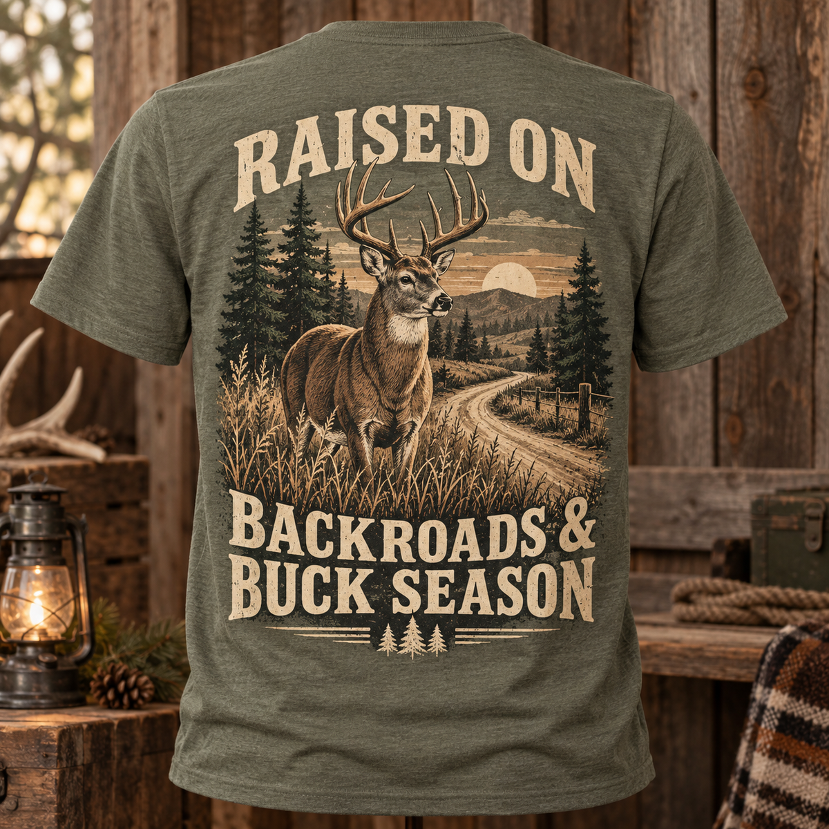 Raised on Backroads & Buck Season Short Sleeve Tee