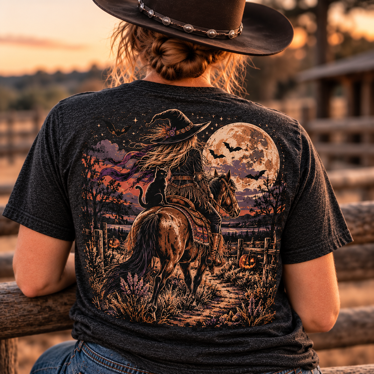 Witchy Trail Ride Western Halloween Short Sleeve Tee